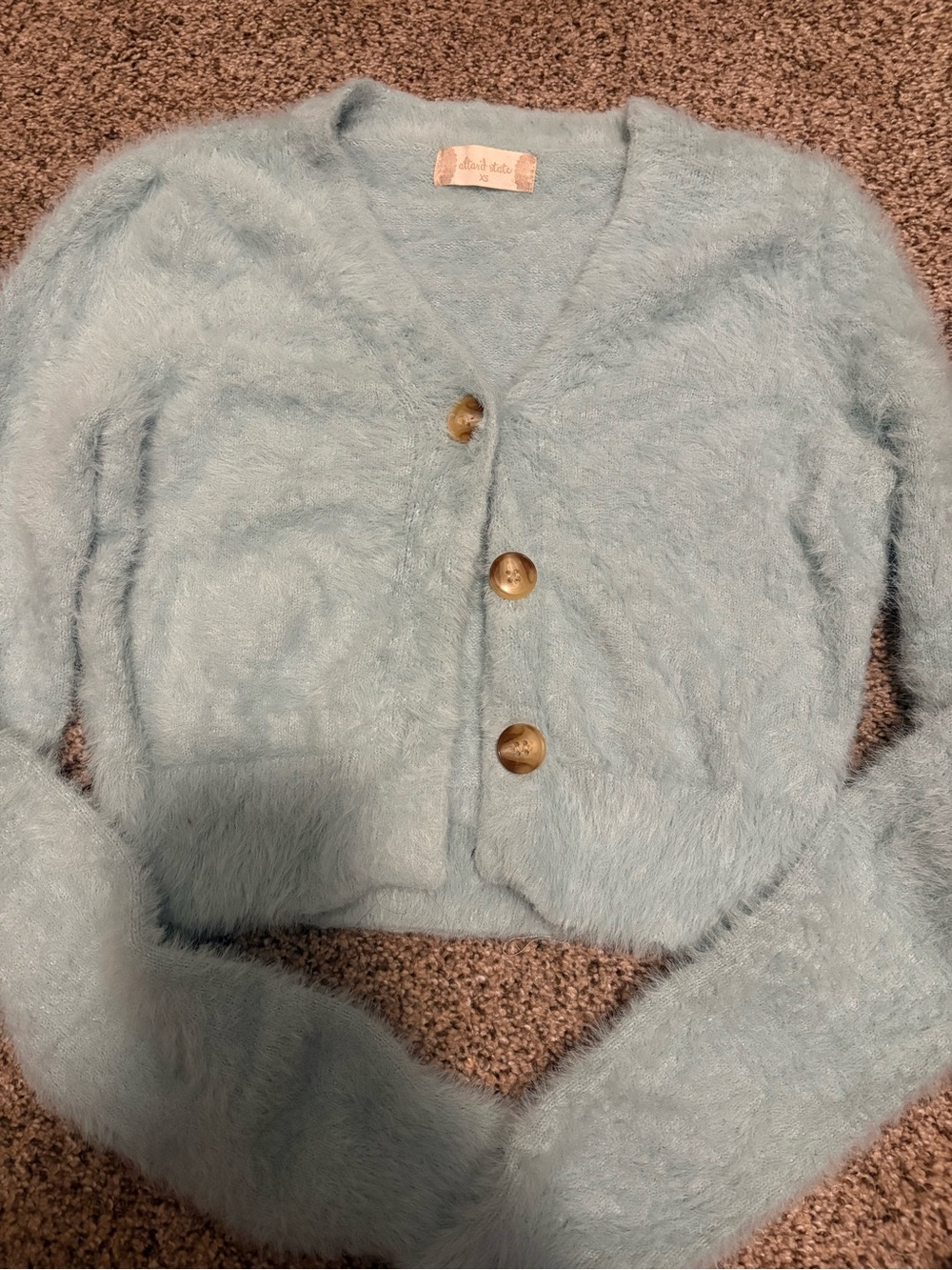 Altar'd State Powder Blue Fuzzy Button-Front Cropped Cardigan